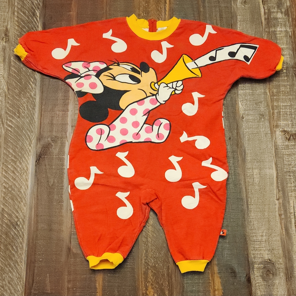 Vintage Disney Babies Minnie Mouse All Over Print Bubble Romper